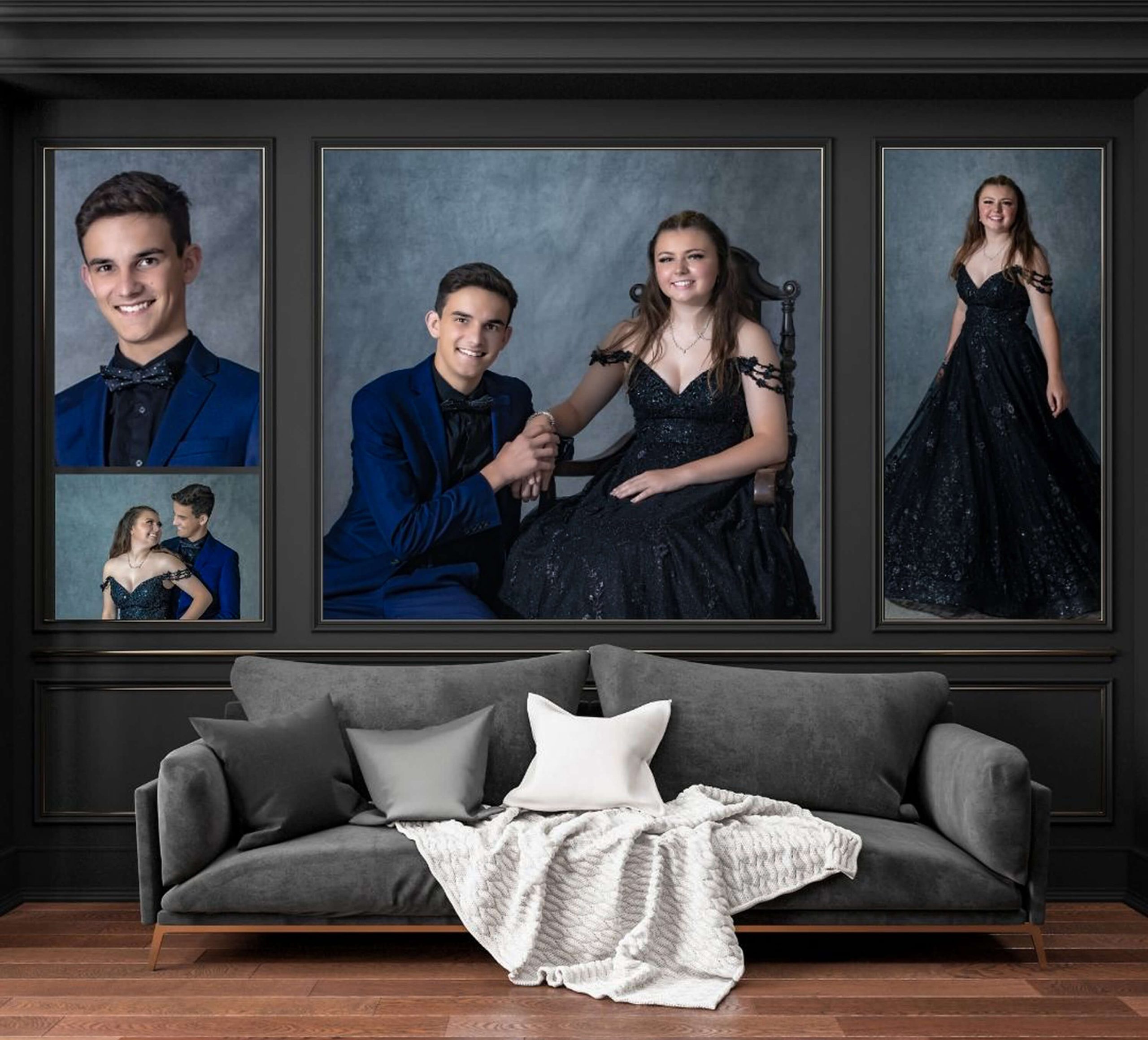 Teen sweethearts graduation portrait s framed on the wall